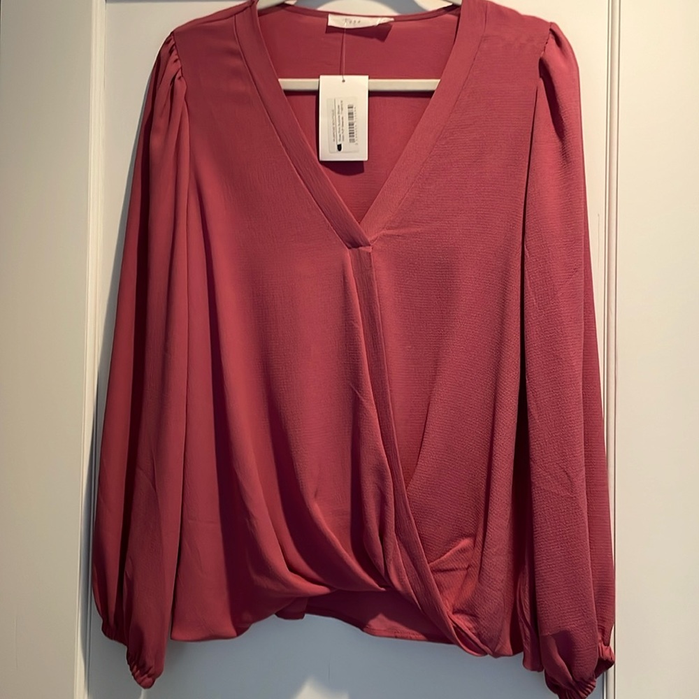 Faux wrap blouse with elastic cuffs